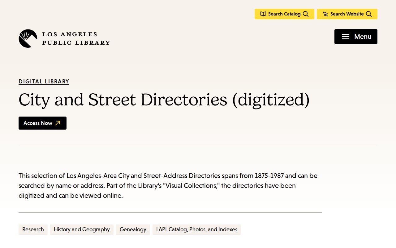 Los Angeles Public Library Culver City city directory collection page