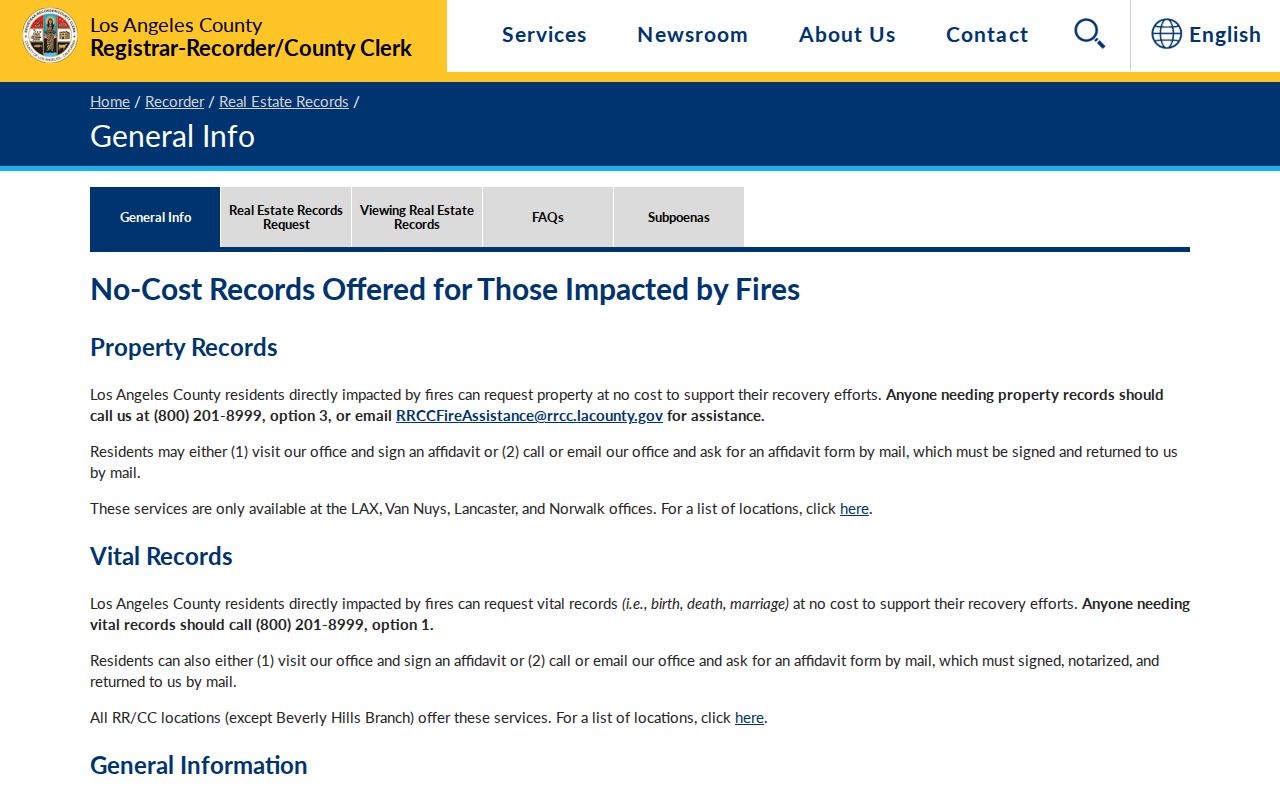Los Angeles County recorded real-estate records access page
