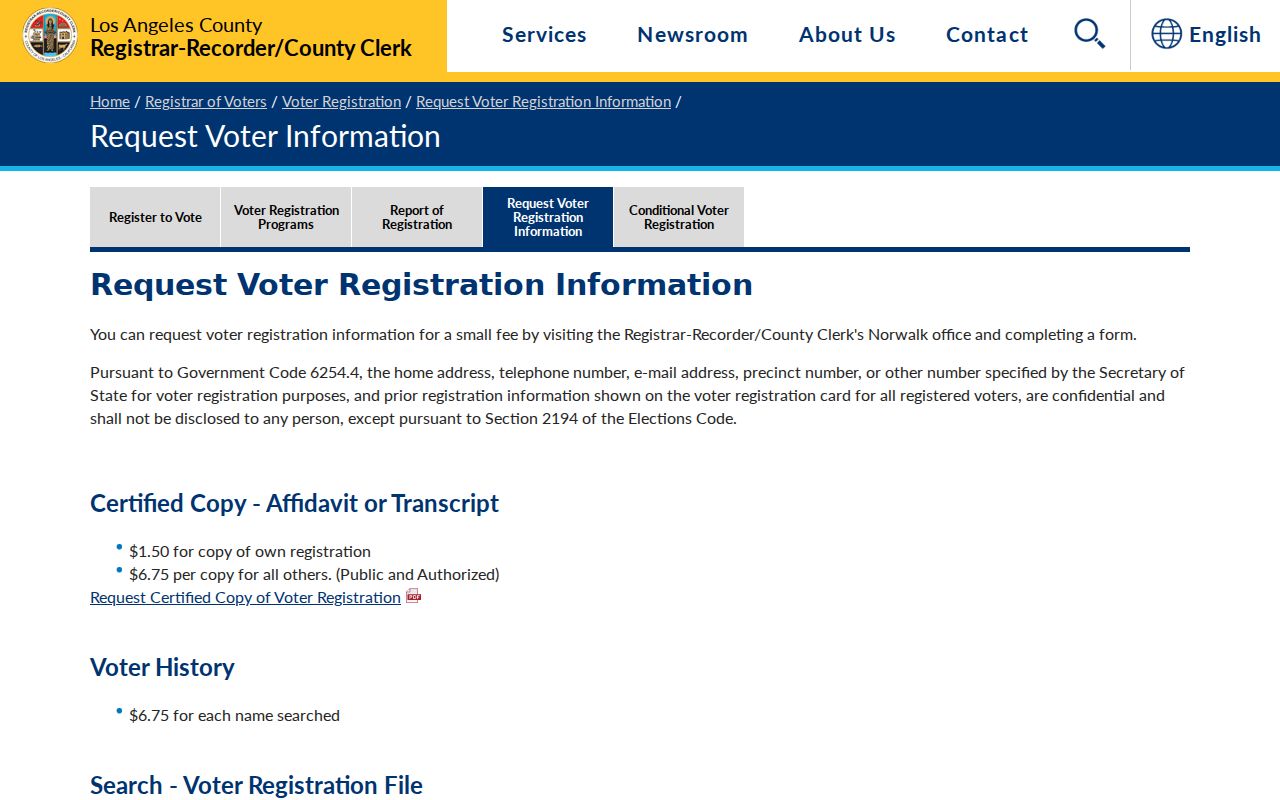 Culver City neighbors screenshot of restricted voter information request rules