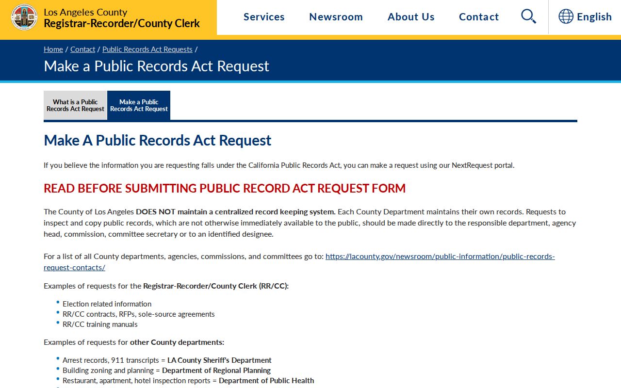 Los Angeles County public records request portal for Culver City previous residents research