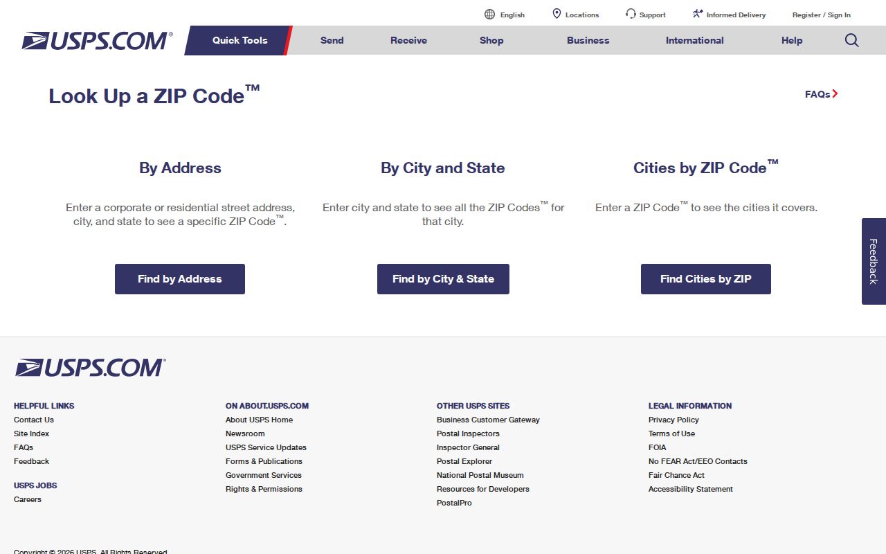 Culver City ZIP code directory showing the USPS ZIP Code Lookup